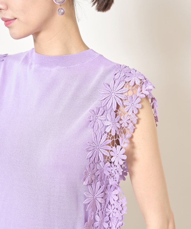nodress リボン レース 袖 レース切替リボンドレス(ネイビー)SR1-308NA-L | OTONA DRESS