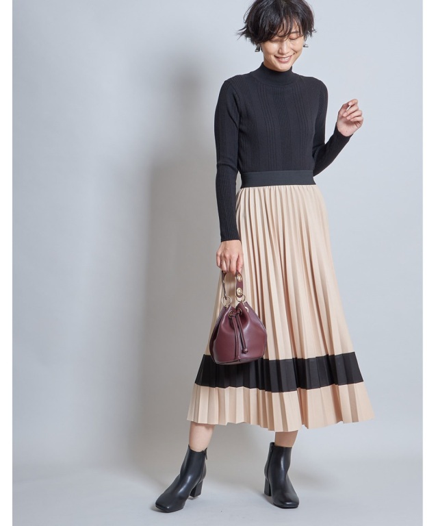 ★着画あり★マメクロゴウチ ランダムリブプレイドニットトップ ブラウン Random Ribbed Plaid Knitted Top