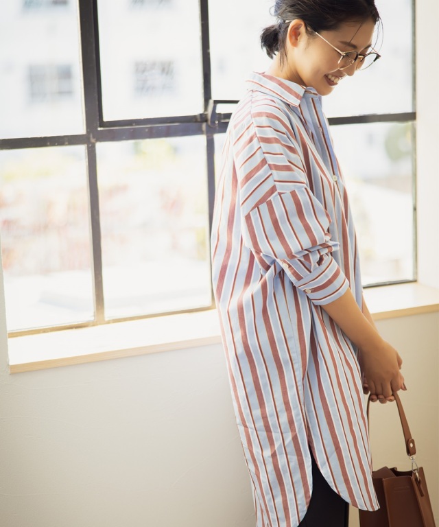 マルチストライプロングシャツ