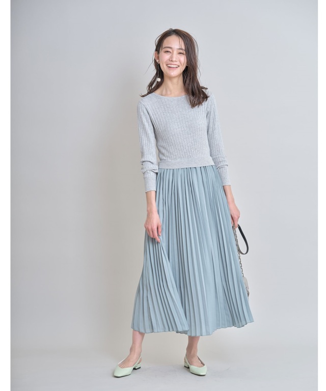 サカイ ワンピース ドッキング ニット プリーツスカート グレー 水色 2 前後2WAYプリーツドッキングワンピース