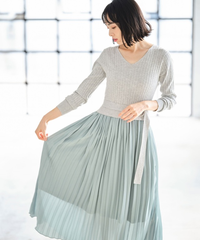 前後2WAYプリーツドッキングワンピース