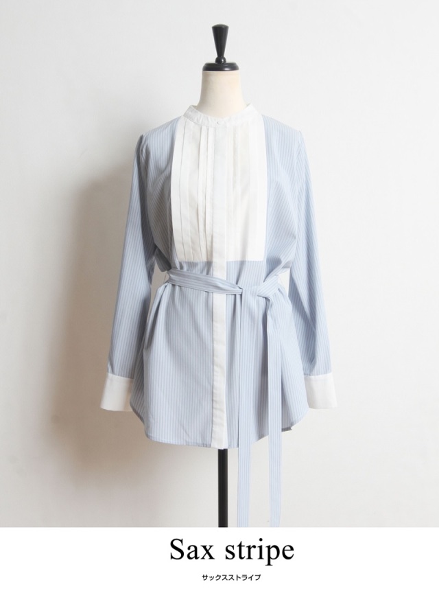 バンドカラータックシャツ