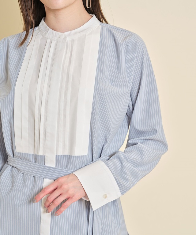 バンドカラータックシャツ