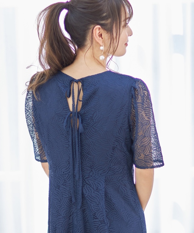 バックリボンレースワンピース