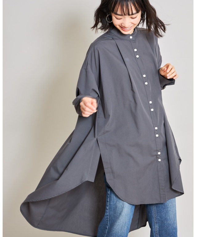 サイドスリットロングシャツチュニック