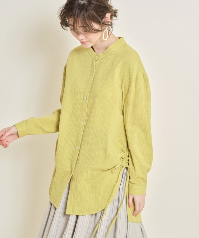 カラミコットンサイドリボンシャツ