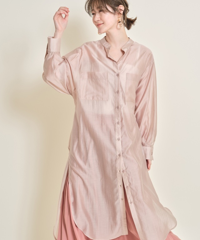 春エレガント ワンピース シャツ レース 長袖 nr3543 バックレースアップシアーシャツワンピース 《step into spring》