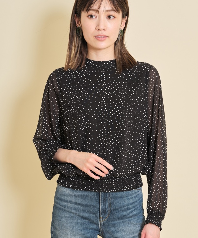 み〜しゃんsovシフォンブラック ドットシフォンシャーリングブラウス