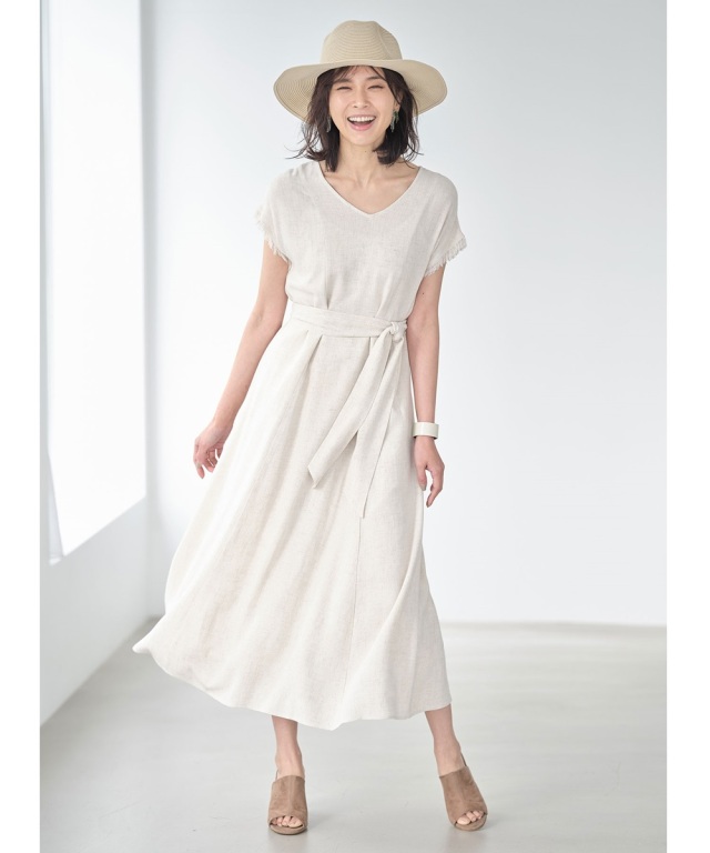 コットンリネンフリンジワンピース