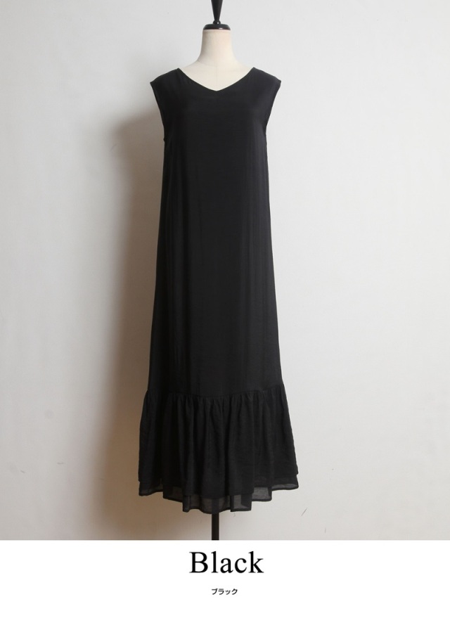a.123Gypsophila シアーワンピース ブラック GeeRA ワンピース 夏にぴったり！袖異素材シアーキーネック