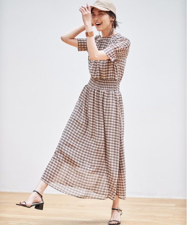シアーチェック柄ワンピース