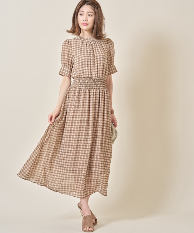 シアーチェック柄ワンピース