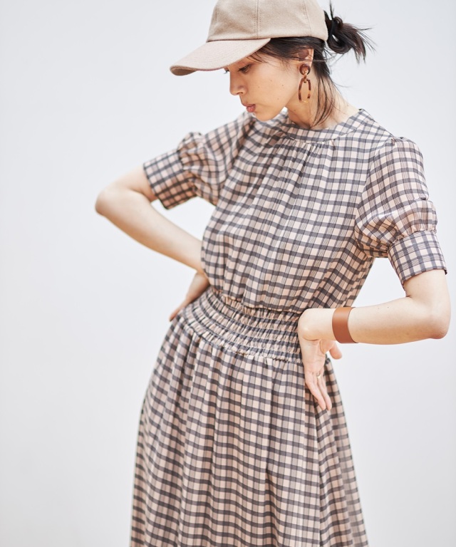 シアーチェック柄ワンピース