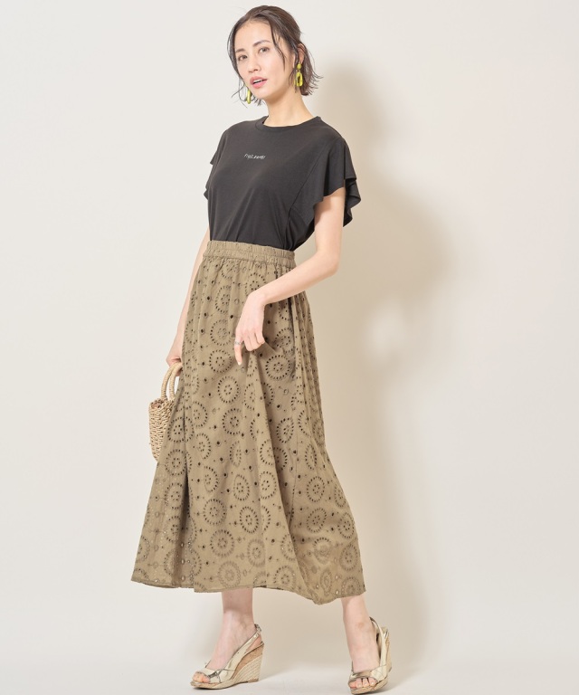 イエナ　コットンレーススカート　カーキ　　S インドコットンレーススカート《2021 SUMMER STYLE 》