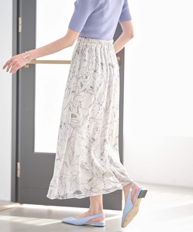 ポイントラインフラワーフレアスカート