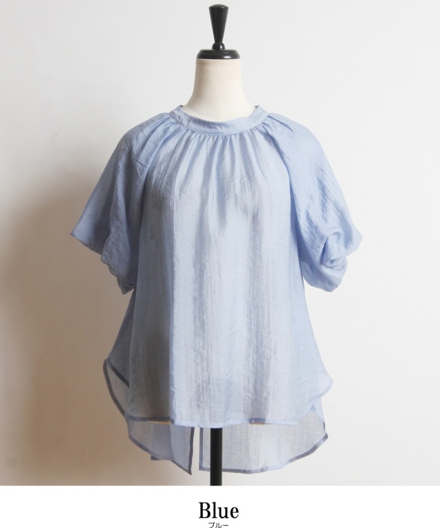 バックスリットバルーンスリーブシアーブラウス