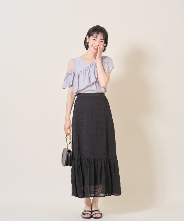 楊柳シフォン刺繍マーメイドスカート