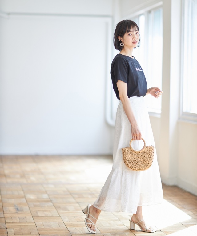 楊柳シフォン刺繍マーメイドスカート