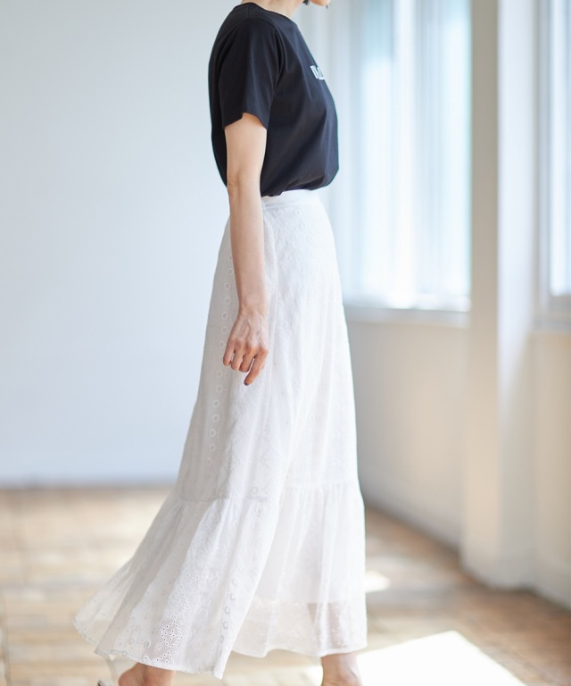 楊柳シフォン刺繍マーメイドスカート