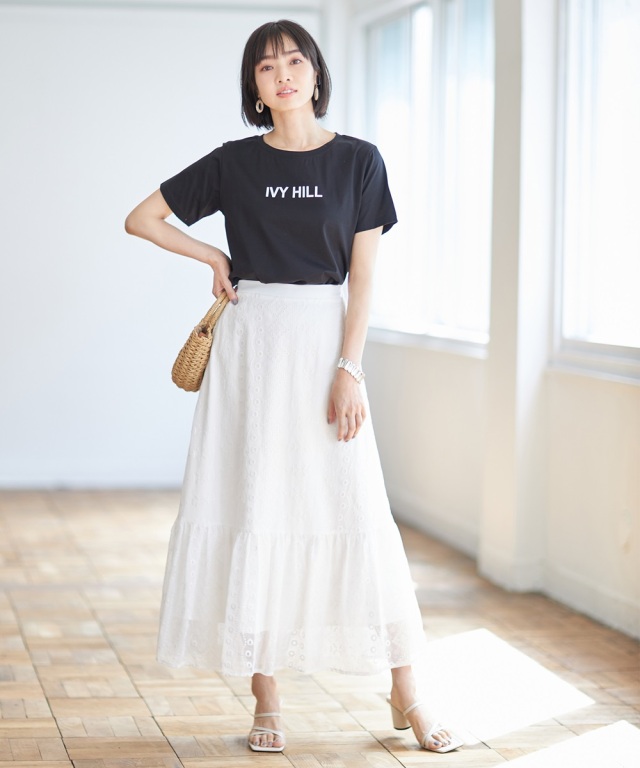 楊柳シフォン刺繍マーメイドスカート