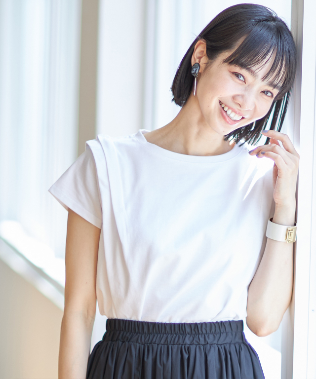 Katie Tシャツ USAコットン肩タックTシャツ