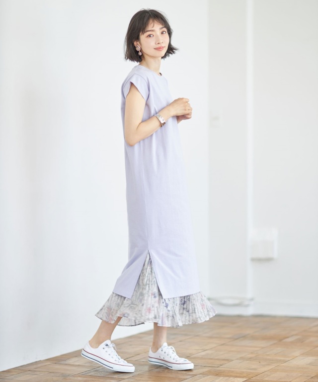 Usaコットンスリットワンピース