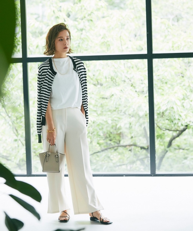 St.ceciliaガーリッシュ パリジェンヌパフスリーブボーダー GIRLISH