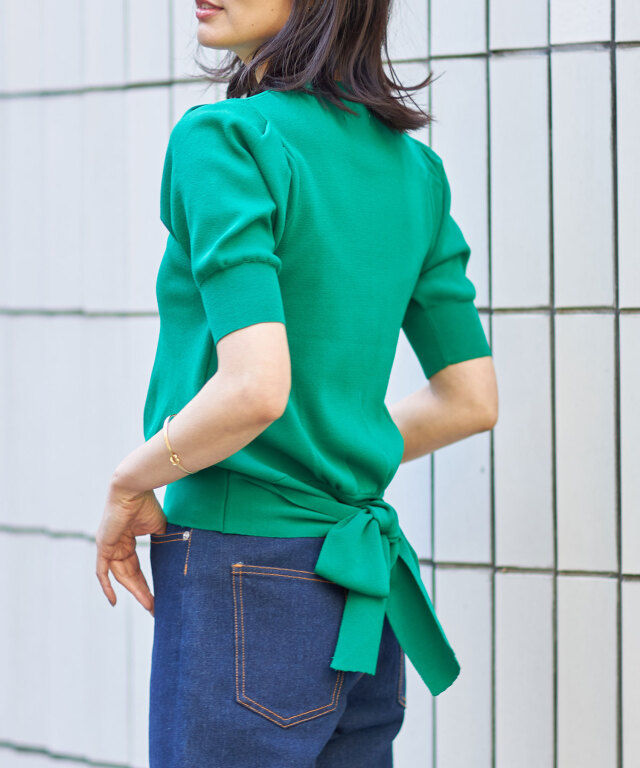 IENA LA BOUCLE バックリボンプルオーバー グリーン IENA LA BOUCLE バックリボンプルオーバー グリーン - トップス