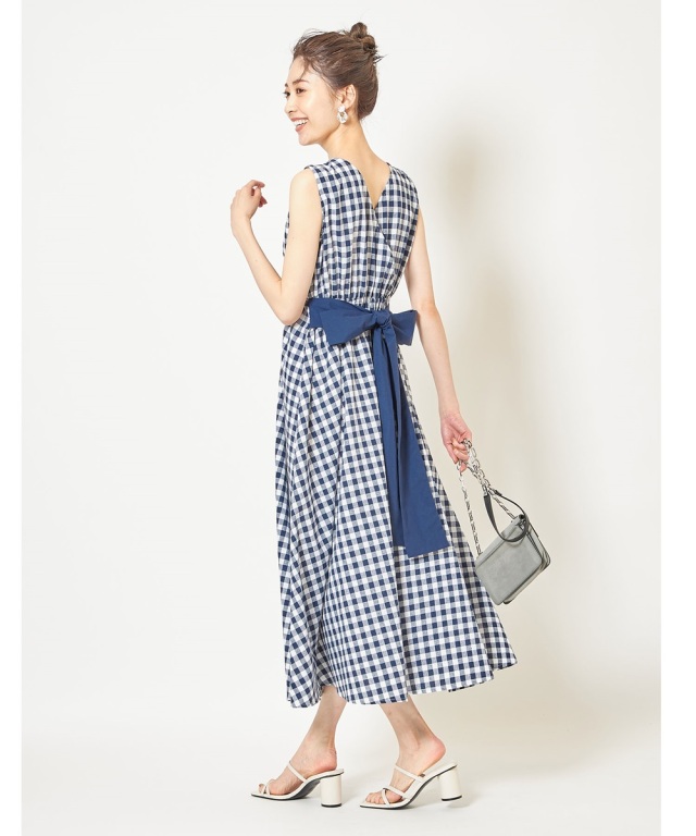 ギンガムチェックリボンワンピース
