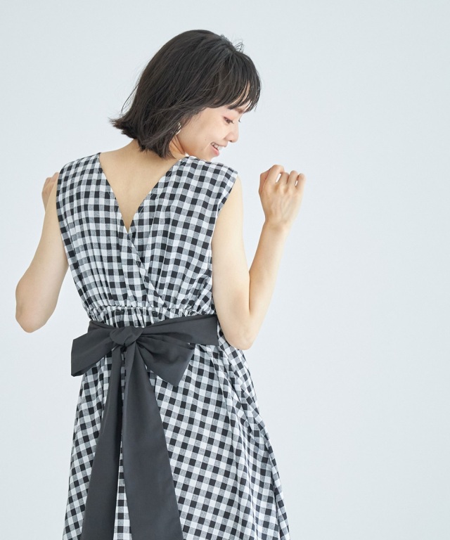 ギンガムチェックリボンワンピース