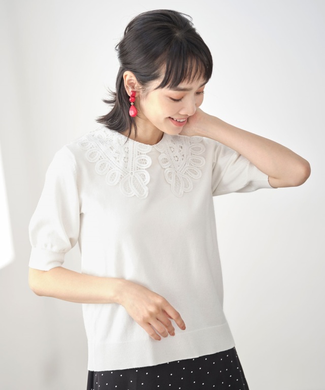 skinholictokyoさんコラボ》モチーフレース衿付きニットプルオーバー