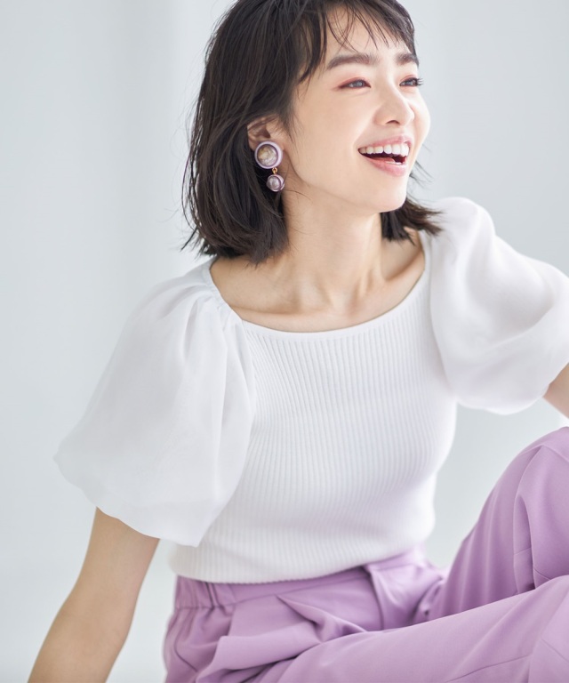 シフォンスリーブニットプルオーバー