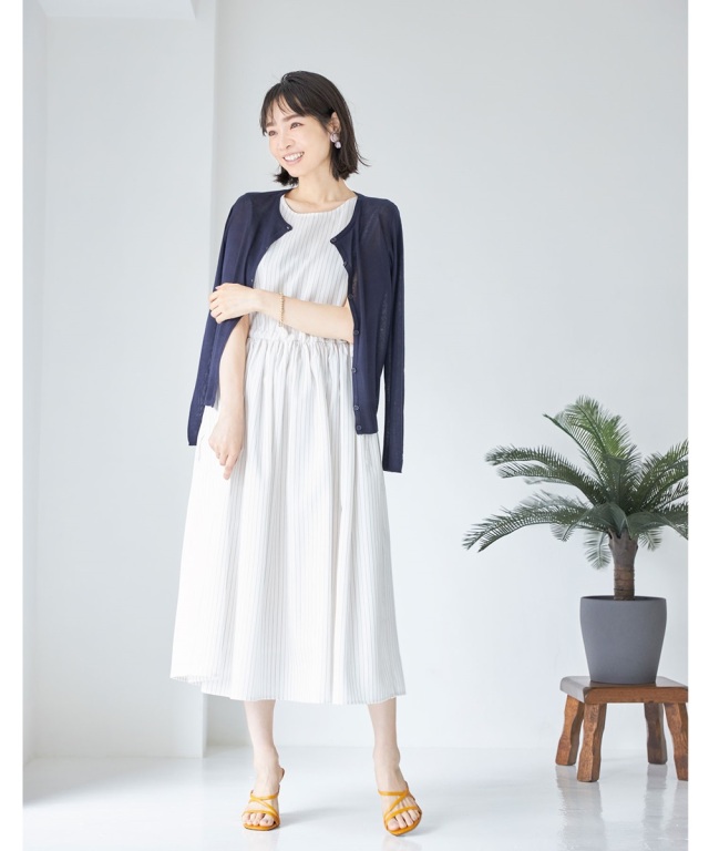 バックパールストライプワンピース