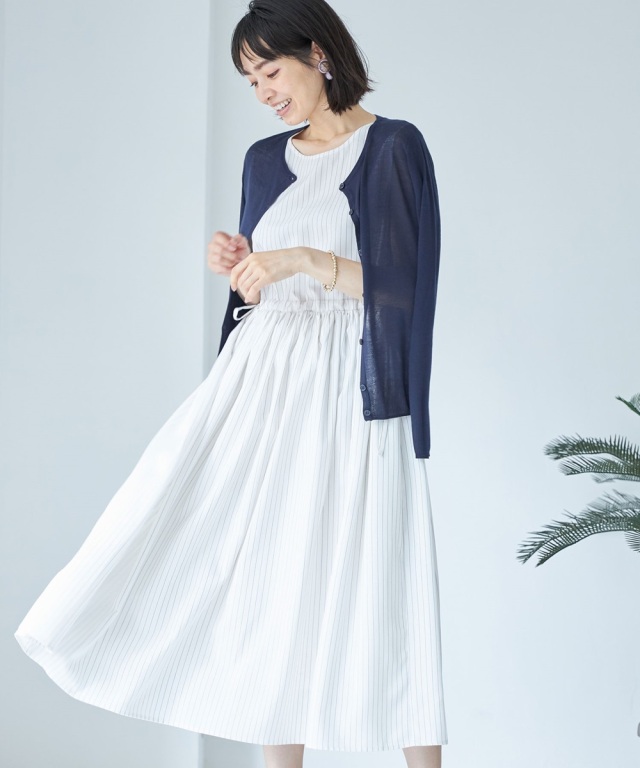 バックパールストライプワンピース