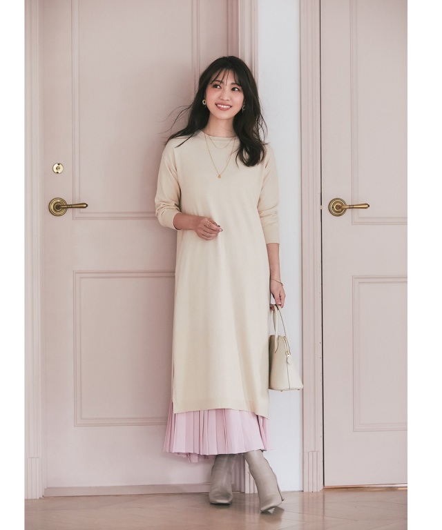 《マシェリコラボ》サイドスリットロングニットワンピース※一部店舗のみ入荷