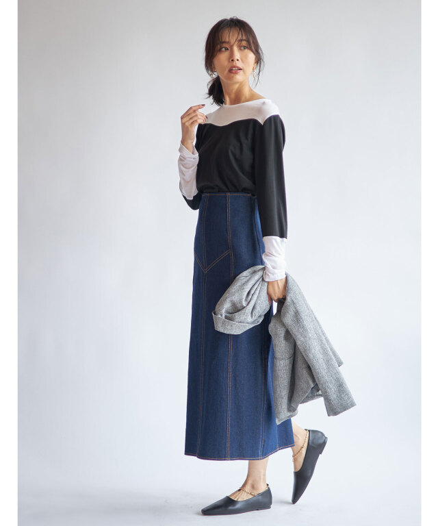 デニムハイウエストタイトスカート