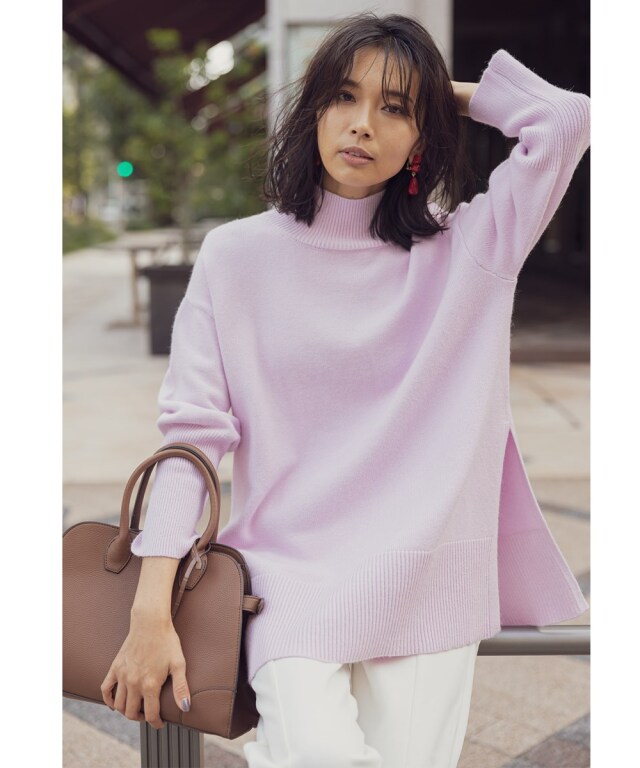 【Ayaさん着用】ハイネックサイドスリットニットプルオーバー