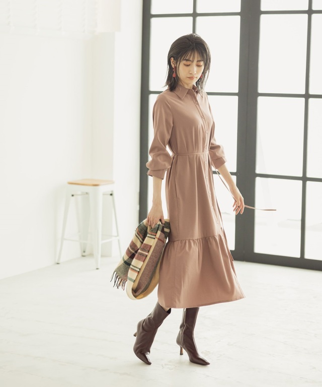 【未使用級】EPOCA ラウンドヘム １枚仕立てフレアワンピース ブラウン 40 ◇エポカ◇EPOCA◇美品◇カタログ掲載◇ラウンドヘム1枚仕立てフレア