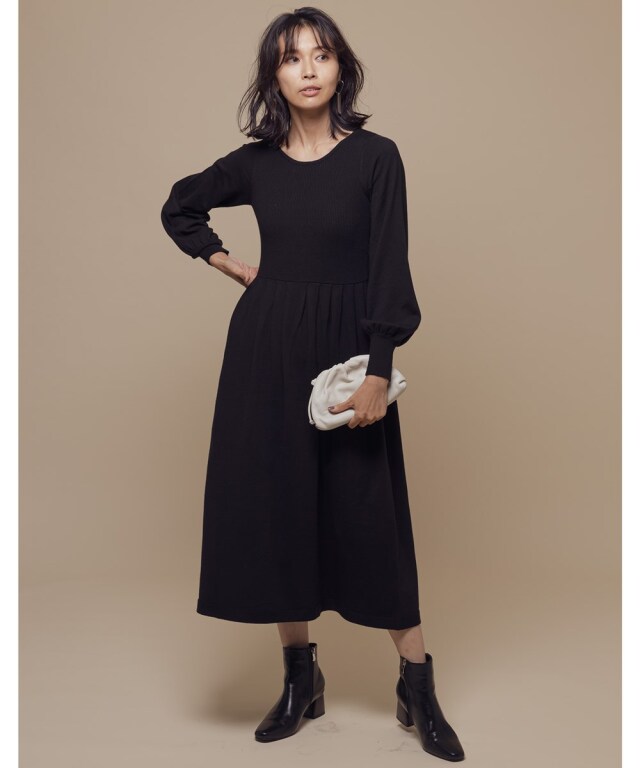 令嬢ワンピ バックが可愛い PATOU ワッフルニット ワンピース skinholictokyoさんコラボ》ウエストタックニットワンピース