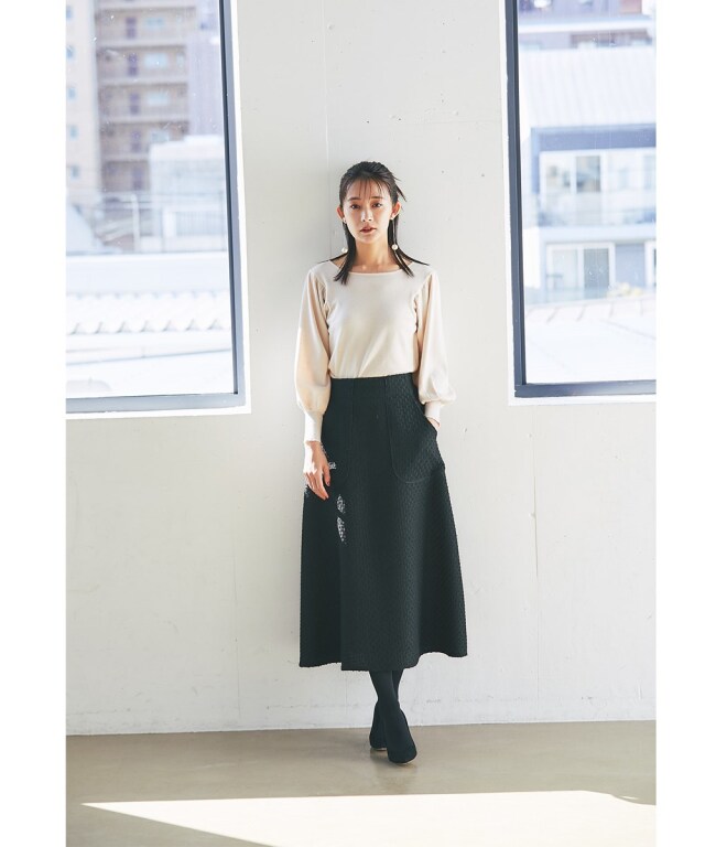 シェリエ　sheller ツイードフレアスカート ブラックホワイト ツイードフレアスカート《WINTER KNIT COLLECTION》