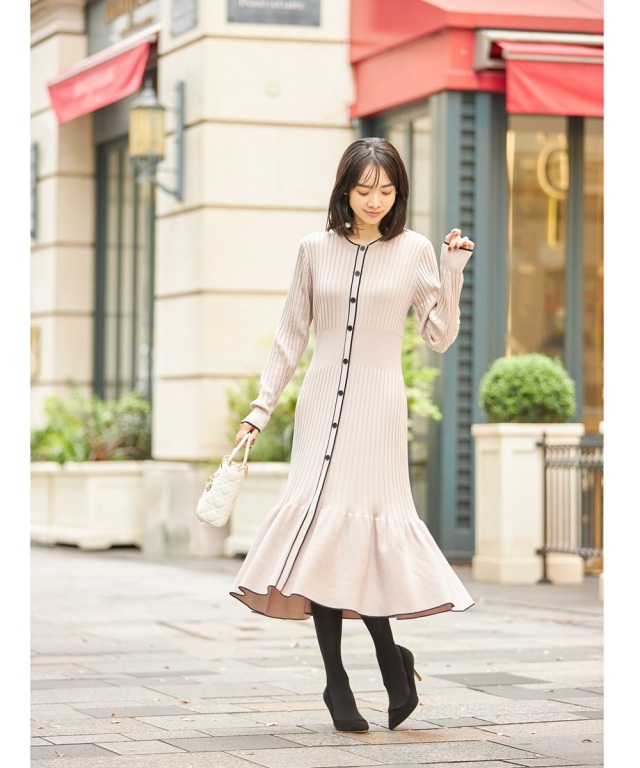 skinholicさんコラボ》配色リブニットワンピース 