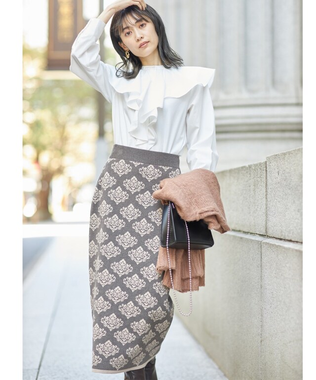 ダマスク柄ニットスカート※一部店舗のみ入荷