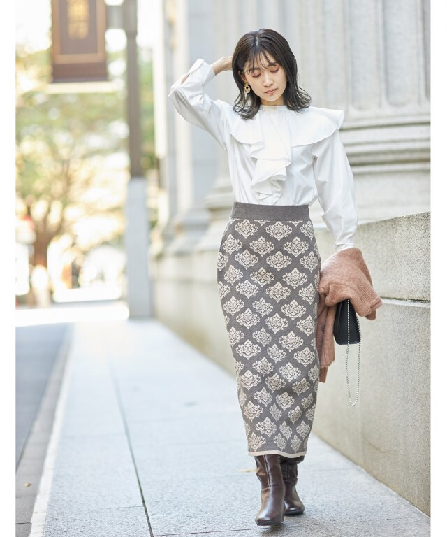 ダマスク柄ニットスカート※一部店舗のみ入荷
