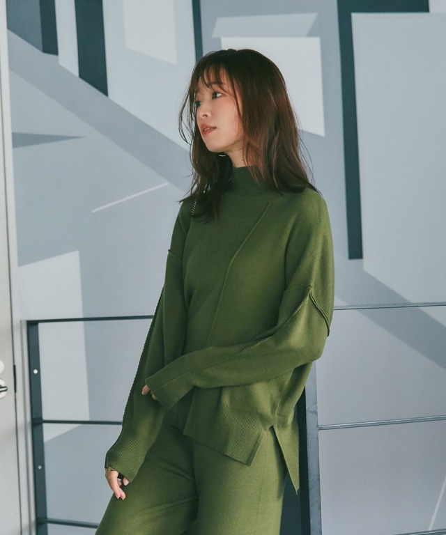 ぽめらに@★ジャスグリッティー　アンサンブルニット　ミントグリーン MIXミドルゲージショートあぜニット【洗濯機洗い可】（ニット