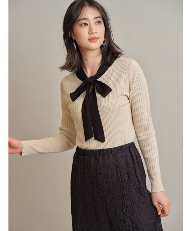 ボウタイニットプルオーバー