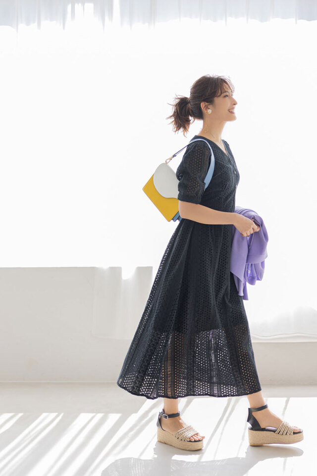 Ayaさん着用】コットンレースフレアワンピース 