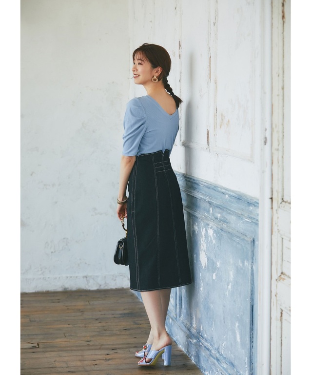 【関税込み】ALAIA ブルー Spiral デニム ミディアムスカート ALAÏA Designer Skirts in Velvet, Denim, Leather| ALAÏA GE