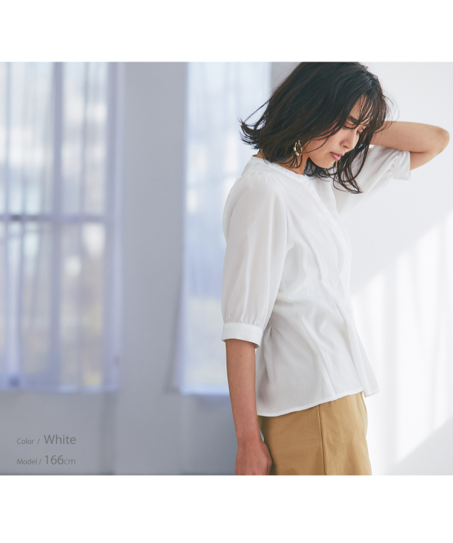 【未使用タグ付き】カラミウエストタックブラウス　ホワイト ウエストタックブラウス/洗える (トップス / シャツ/ブラウス) 通販