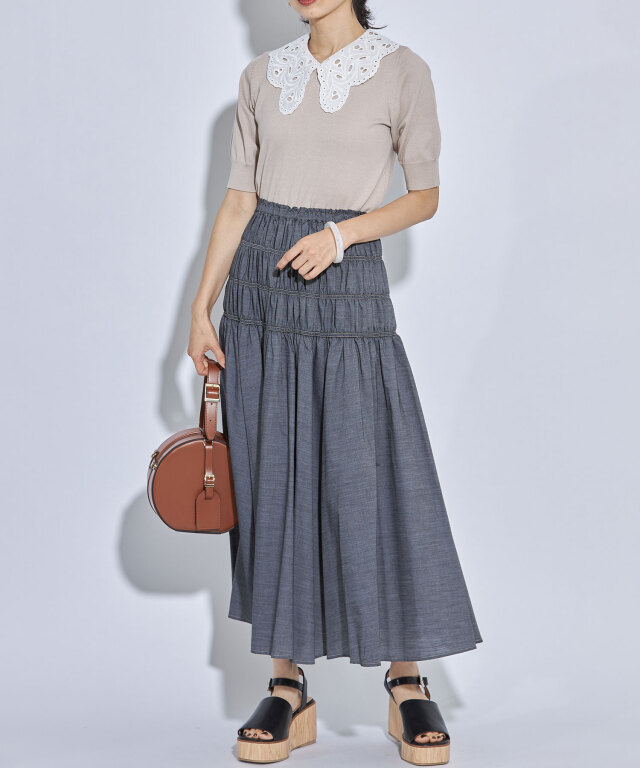 コットンレース衿ニットプルオーバー