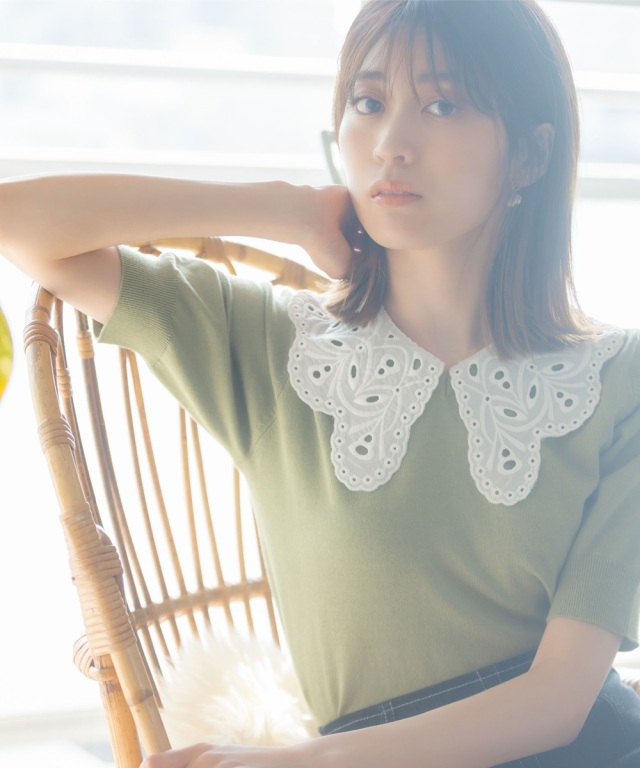 コットンレース衿ニットプルオーバー